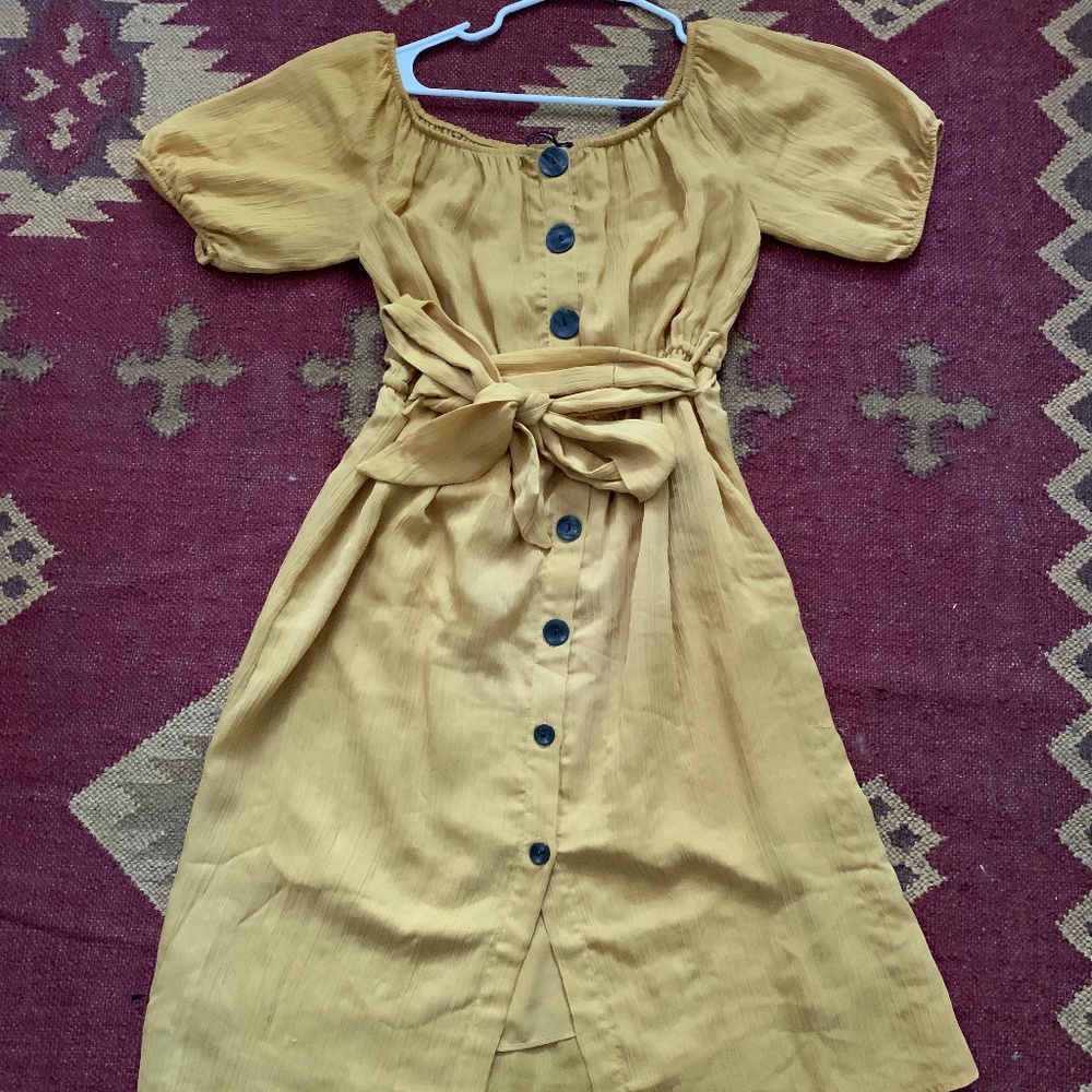 Mustard Zara Off the Shoulder Summer Dress